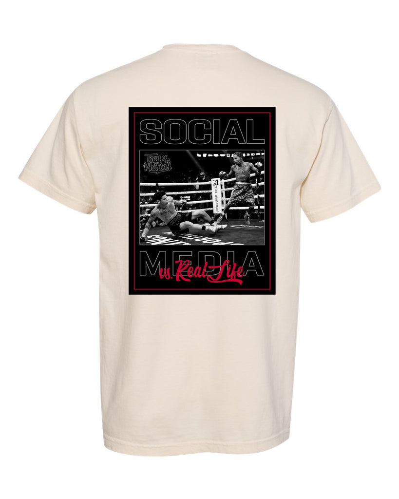 The back side of the Social Media vs Real Life Fight shirt. 