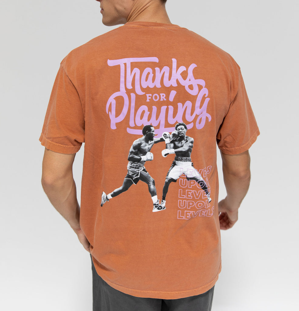 The back side of the Clay Levels Upon levels Fight shirt.