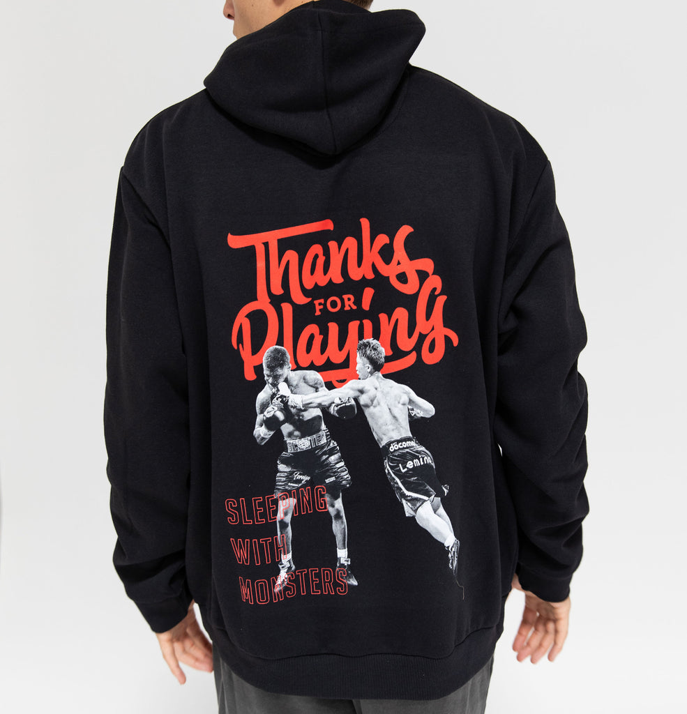 The back side of the Sleeping with Monsters Fight hoodie.
